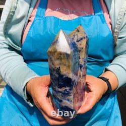 7.32LB 2pcs Natural Blue Striped Stone Multi Pointed Head Quartz Crystal Colum