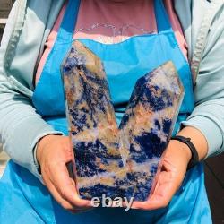 7.32LB 2pcs Natural Blue Striped Stone Multi Pointed Head Quartz Crystal Colum