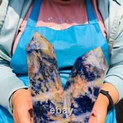 7.32LB 2pcs Natural Blue Striped Stone Multi Pointed Head Quartz Crystal Colum