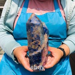 7.32LB 2pcs Natural Blue Striped Stone Multi Pointed Head Quartz Crystal Colum