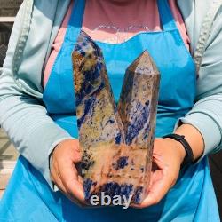 7.32LB 2pcs Natural Blue Striped Stone Multi Pointed Head Quartz Crystal Colum