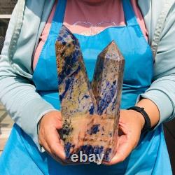 7.32LB 2pcs Natural Blue Striped Stone Multi Pointed Head Quartz Crystal Colum