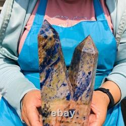 7.32LB 2pcs Natural Blue Striped Stone Multi Pointed Head Quartz Crystal Colum 7.32LB 2pcs Natural Blue Striped Stone Multi Pointed Head Quartz Crystal Colum