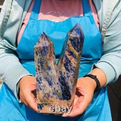 7.32LB 2pcs Natural Blue Striped Stone Multi Pointed Head Quartz Crystal Colum