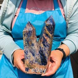 7.32LB 2pcs Natural Blue Striped Stone Multi Pointed Head Quartz Crystal Colum