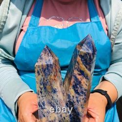 7.32LB 2pcs Natural Blue Striped Stone Multi Pointed Head Quartz Crystal Colum