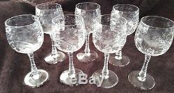 7-piece Wine/water Goblet, Baden Crystal Vintage/antique Cut Glass-mcm-perfect