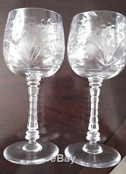 7-piece Wine/water Goblet, Baden Crystal Vintage/antique Cut Glass-mcm-perfect