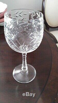 7-piece Wine/water Goblet, Baden Crystal Vintage/antique Cut Glass-mcm-perfect