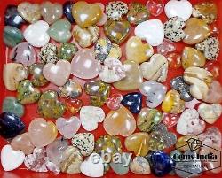 83 Pcs Natural Multi Gemstones Crystal Carved Heart Shape Healing Stones4000 Ct