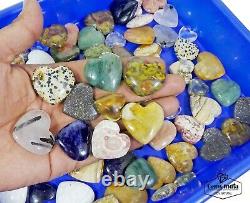 83 Pcs Natural Multi Gemstones Crystal Carved Heart Shape Healing Stones4000 Ct