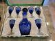 8 Piece Cut Crystal In Blue Glass Decanter Set
