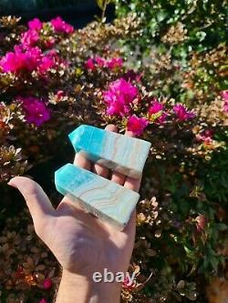 AAA Quality Very Rare Caribbean Calcite Tower Blue Aragonite Obelisk (1Piece)