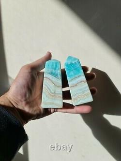 AAA Quality Very Rare Caribbean Calcite Tower Blue Aragonite Obelisk (1Piece)