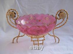 ANTIQUE FRENCH ENAMELED CRYSTAL TABLE CENTER PIECE, LATE 19th CENTURY