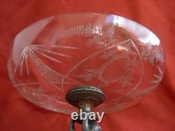 ANTIQUE GERMAN ETCHED CRYSTAL, SPELTER TABLE CENTER PIECE, LATE 19th CENTURY