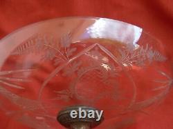 ANTIQUE GERMAN ETCHED CRYSTAL, SPELTER TABLE CENTER PIECE, LATE 19th CENTURY