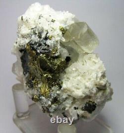 APATITE TWIN CRYSTALS with CALCITES on PYRITE MATRIX from PERÚ. GORGEOUS PIECE