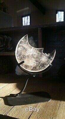 A Translucent Quartz Crystal Hand Carved Abstract MOON with Stand Display Piece