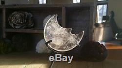 A Translucent Quartz Crystal Hand Carved Abstract MOON with Stand Display Piece