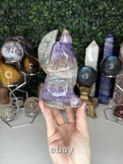 Amethyst Crazy Lace Agate Wolf Crystal Carvings, Statement Piece