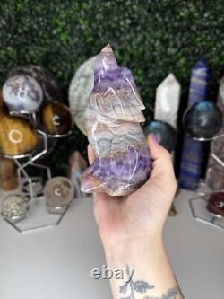 Amethyst Crazy Lace Agate Wolf Crystal Carvings, Statement Piece