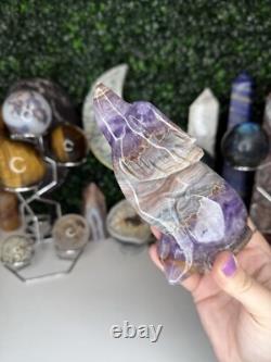 Amethyst Crazy Lace Agate Wolf Crystal Carvings, Statement Piece