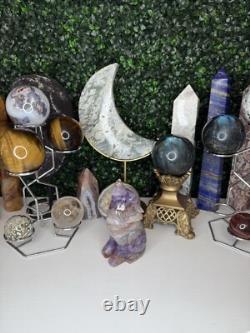 Amethyst Crazy Lace Agate Wolf Crystal Carvings, Statement Piece