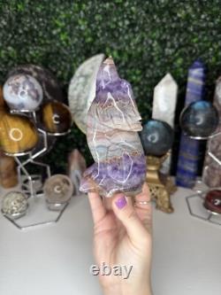 Amethyst Crazy Lace Agate Wolf Crystal Carvings, Statement Piece