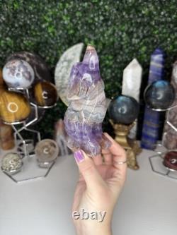 Amethyst Crazy Lace Agate Wolf Crystal Carvings, Statement Piece