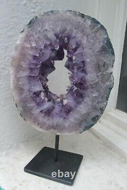 Amethyst Crystal Slice transverse semi polished statement piece & stand purple