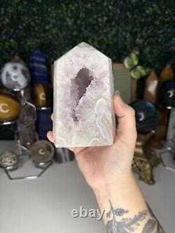 Amethyst Mixed Flower Agate Tower Statement Piece, Druzy Crystal Tower