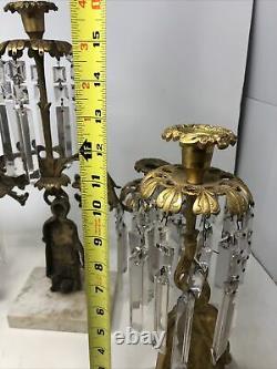 Antique 3 Piece Girandole Candelabra Candlestick Mantle Set w Crystal Prisms