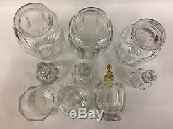 Antique 5 Piece Heavy Lead Crystal Glass Vanity Dresser Set
