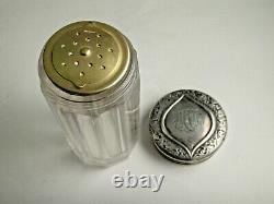 Antique Art Nouveau 3 Piece Powder Shaker-crystal Jar, Sterling Shaker Top, LID