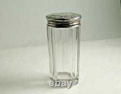 Antique Art Nouveau 3 Piece Powder Shaker-crystal Jar, Sterling Shaker Top, LID