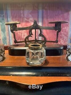 Antique English Triple Crystal Inkwell And Postal Scale Beautiful Piece