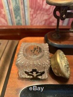 Antique English Triple Crystal Inkwell And Postal Scale Beautiful Piece