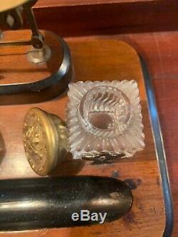 Antique English Triple Crystal Inkwell And Postal Scale Beautiful Piece