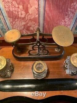 Antique English Triple Crystal Inkwell And Postal Scale Beautiful Piece