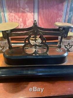 Antique English Triple Crystal Inkwell And Postal Scale Beautiful Piece