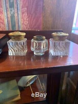 Antique English Triple Crystal Inkwell And Postal Scale Beautiful Piece