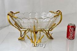 Antique French Baccarat Crystal Bronze Center Piece Chinoiserie Oriental Bamboo