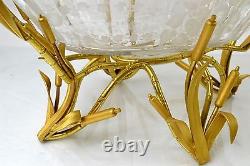 Antique French Baccarat Crystal Bronze Center Piece Chinoiserie Oriental Bamboo