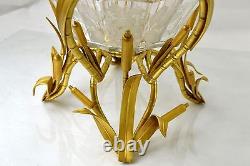 Antique French Baccarat Crystal Bronze Center Piece Chinoiserie Oriental Bamboo
