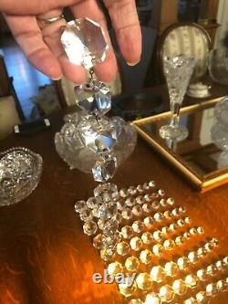 Antique Prisms Vintage Glass Cut Crystal Chandelier Lamp Parts 90 Prism Pieces L