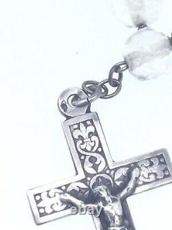 Antique Silver Praying Rosary Crystal Beads Hallmarked Very Fine Religious Piece