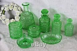 Antique Val Saint Lambert 8 Piece Apple Green Crystal Glass vanity Dresser Set