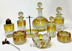 Antique Val St Lambert Crystal Large 15 Pieces Vanity Set Signed C. 1908 Belgium