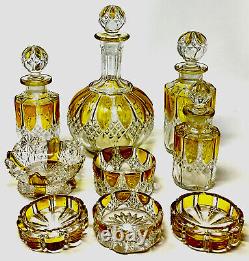 Antique Val St Lambert Crystal Large 15 Pieces Vanity Set Signed C. 1908 Belgium